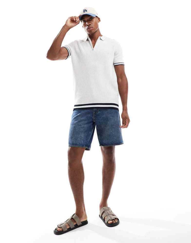 Brave Soul Brave Soul Zip neck knitted polo with contract trim in natural 3