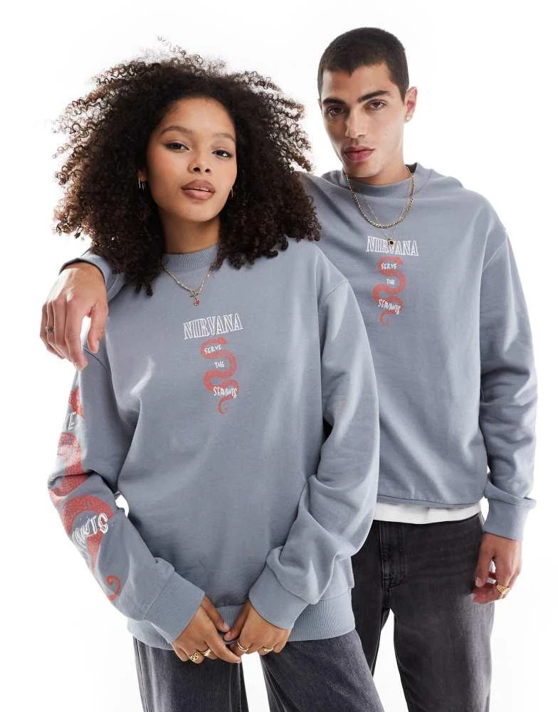ASOS ASOS DESIGN unisex oversized sweatshirt with Nirvana Serve The Servants prints in grey 2