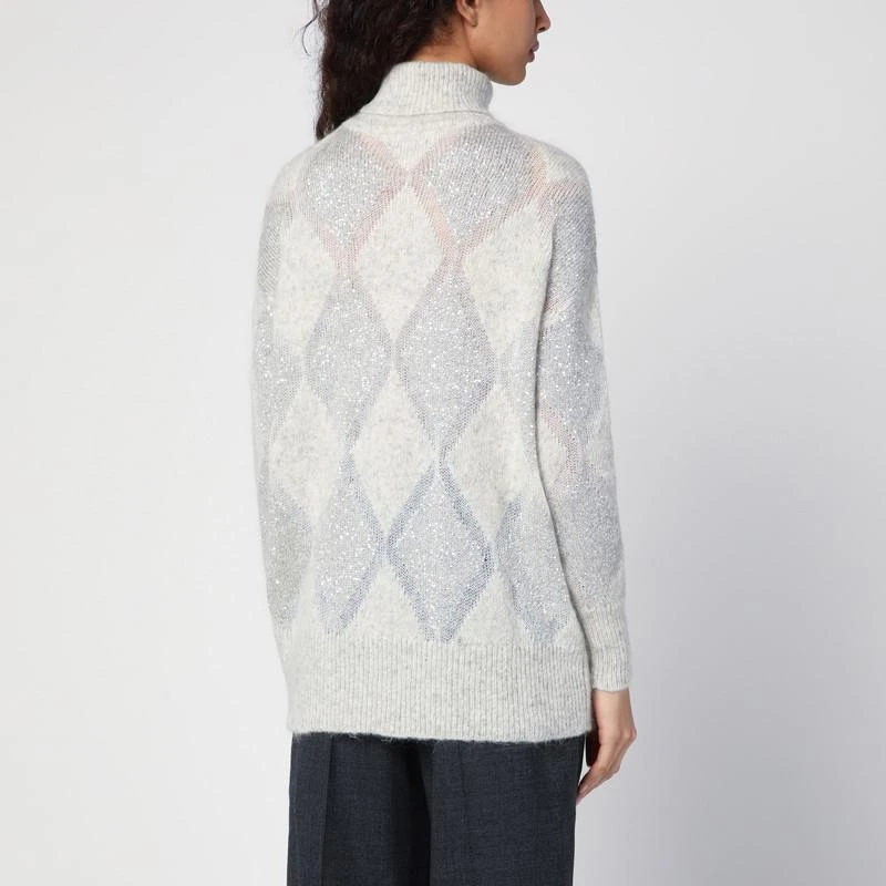 Brunello Cucinelli Pearl grey Dazzling Argyle turtleneck jumper 3