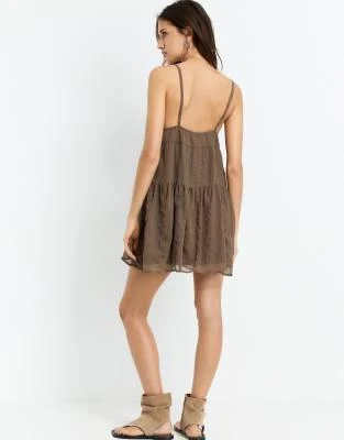 Pull&Bear Pull&Bear short beaded dress in mole brown - Dresses & Skirts