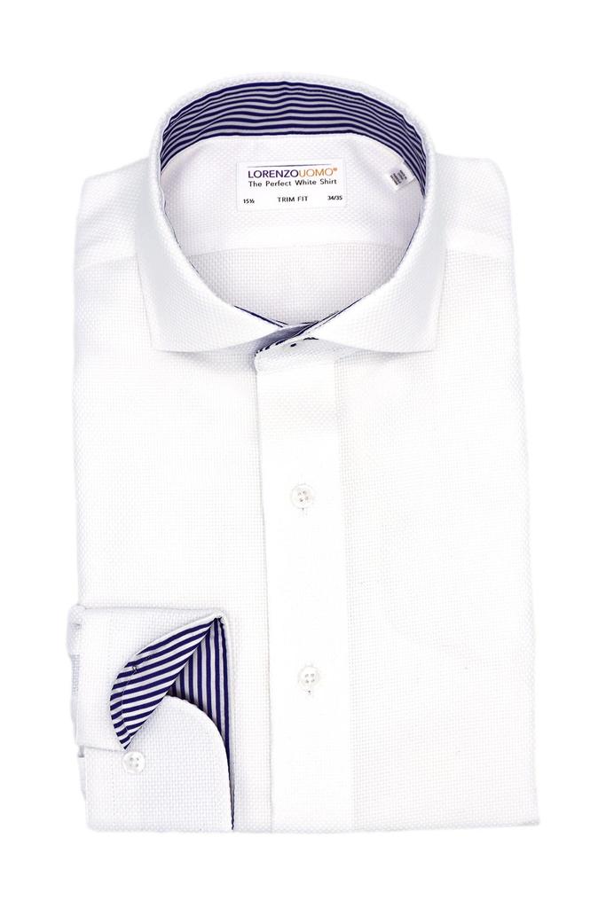 Lorenzo Uomo Textured Solid Non-Iron Trim Fit Dress Shirt