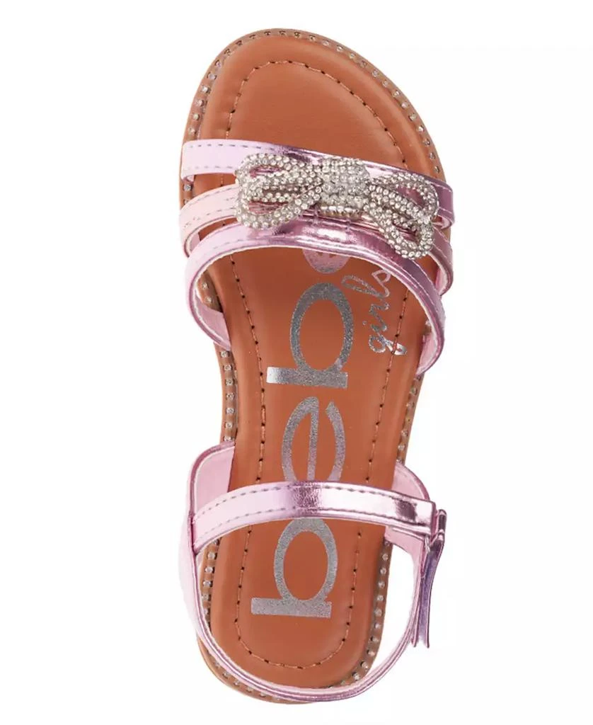 Bebe Big Girl's Strappy Sandal with Cute Rhinestone Tubular Bow Polyurethane Sandals 6