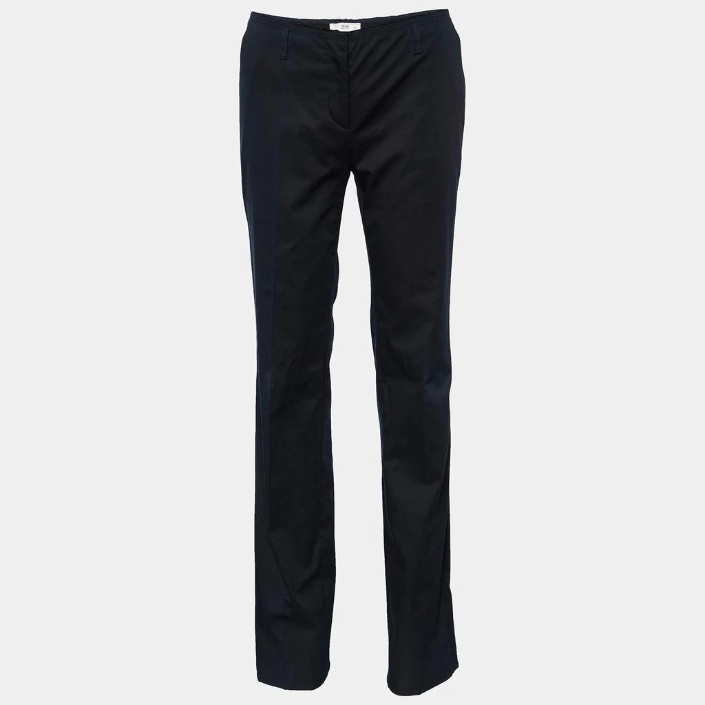 Prada Prada Navy Blue Cotton Frayed Waist Detail Pants M 1