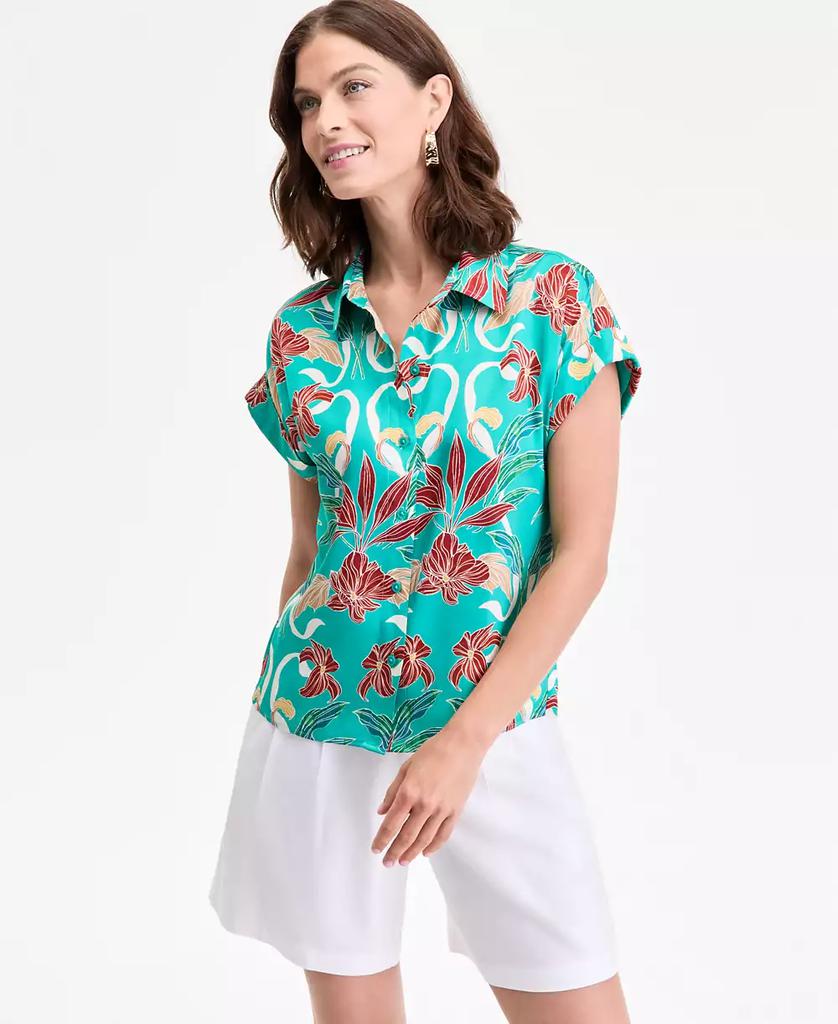 INC International Women's Printed Button-Down Camp Shirt, Exclusively at Macy's