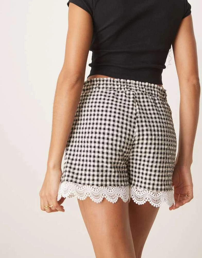 ASOS ASOS DESIGN lace trim micro short in gingham 2