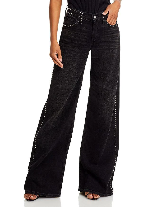 Re/Done Studded Mid Rise Wide Leg Jeans in Crafted Black 1