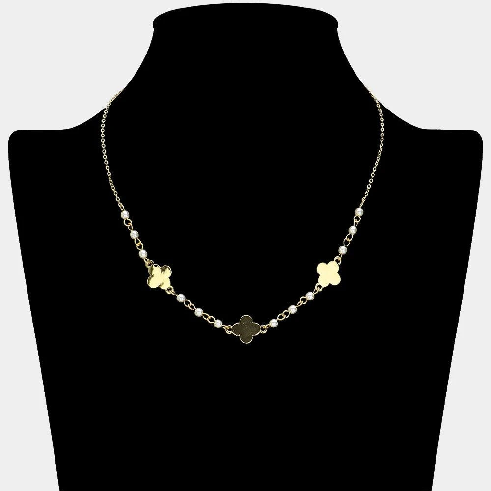 FASHNZFAB SECRET BOX_14K Gold Dipped Quatrefoil Pearl Link Necklace 2
