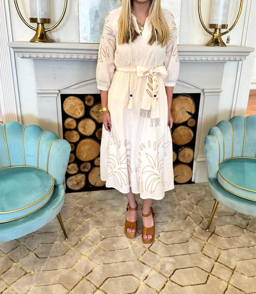 Ciebon - Embroidered 3/4 Sleeve Midi Dress Ciebon - Embroidered 3/4 Sleeve Midi Dress