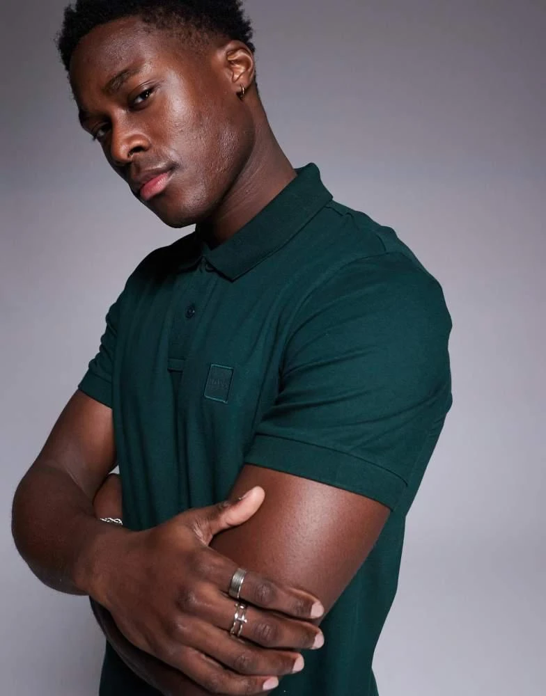 Hugo Boss BOSS Orange Passenger tonal logo pique polo slim fit in dark green 1