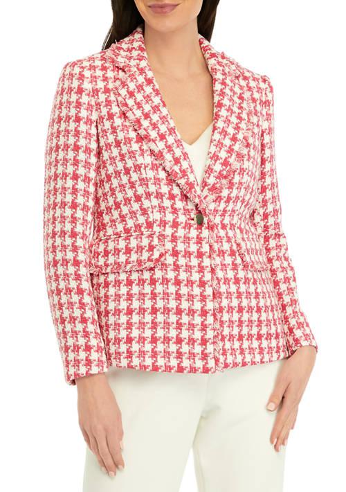 Anne Klein Klein Womens Tweed Long Sleeve Fringe Jacket