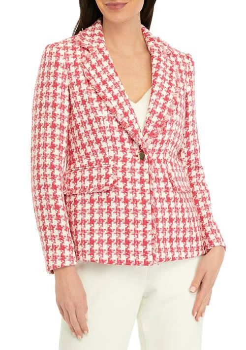 Anne Klein Klein Womens Tweed Long Sleeve Fringe Jacket 1