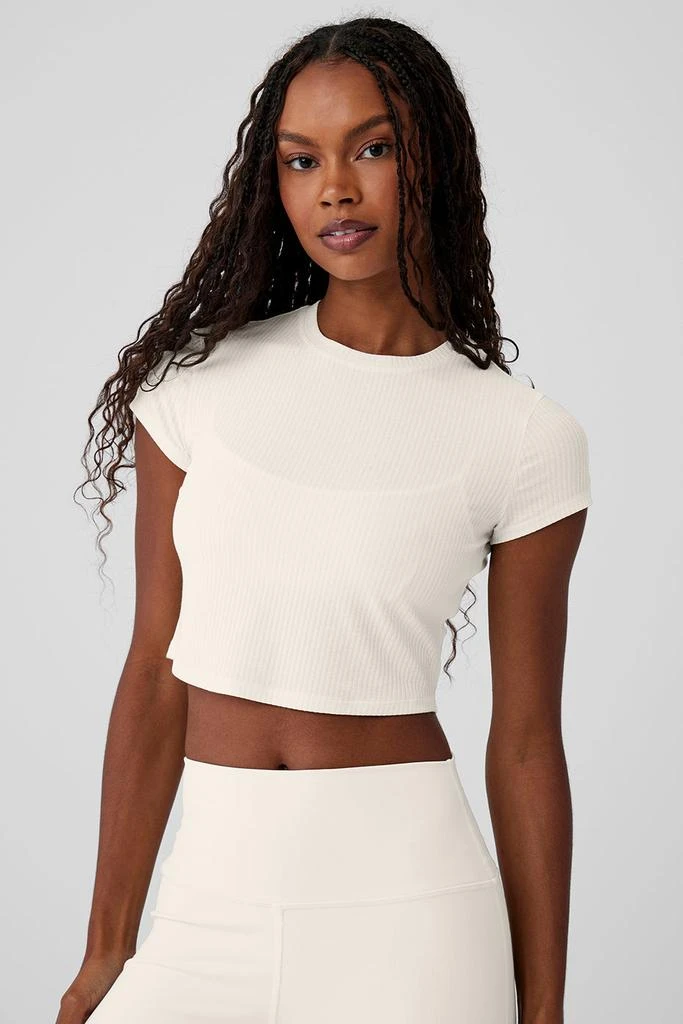 Alo Ribbed Sea Coast Cropped Short Sleeve Tee - Ivory 5