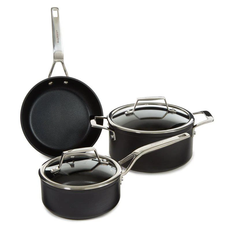 BergHOFF Essentials 5Pc Non-Stick Hard Anodized Cookware Set For Two With Glass Lid, Black 1