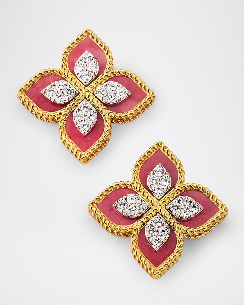 Roberto Coin 18K Yellow Gold Diamond and Rhodonite Stud Earrings