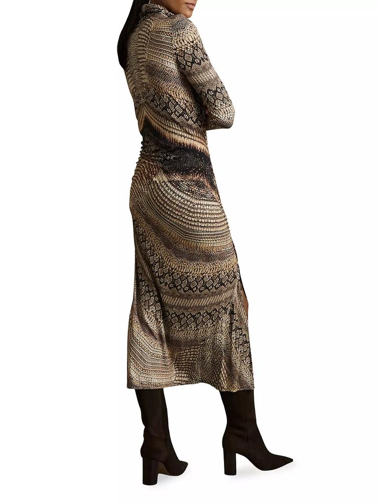 knee length dresses for ladies Long Sleeve Snake Print Dress Beige Animal Print / M main image 0