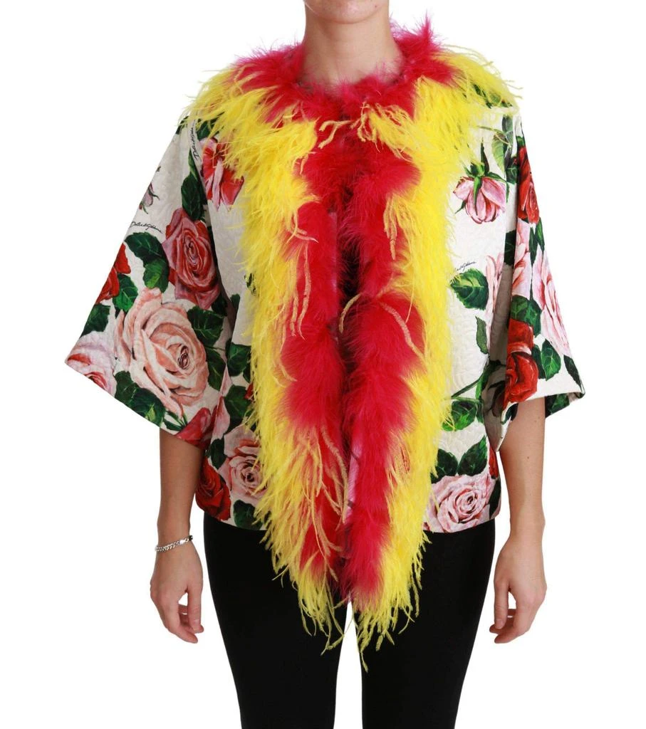 Dolce & Gabbana Dolce & Gabbana  White Floral Coat Capte Fur Roses Jacket 1