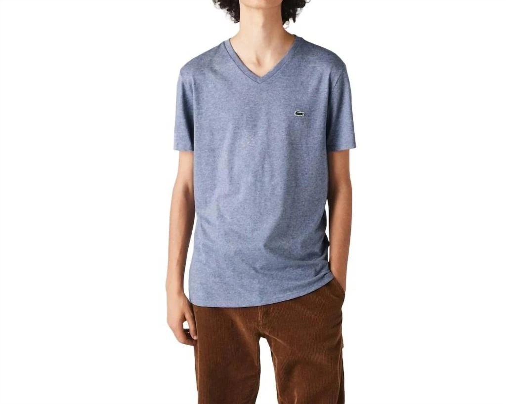 Lacoste Short Sleeve V-Neck Pima Cotton Jersey T-Shirt In Light Indigo Blue