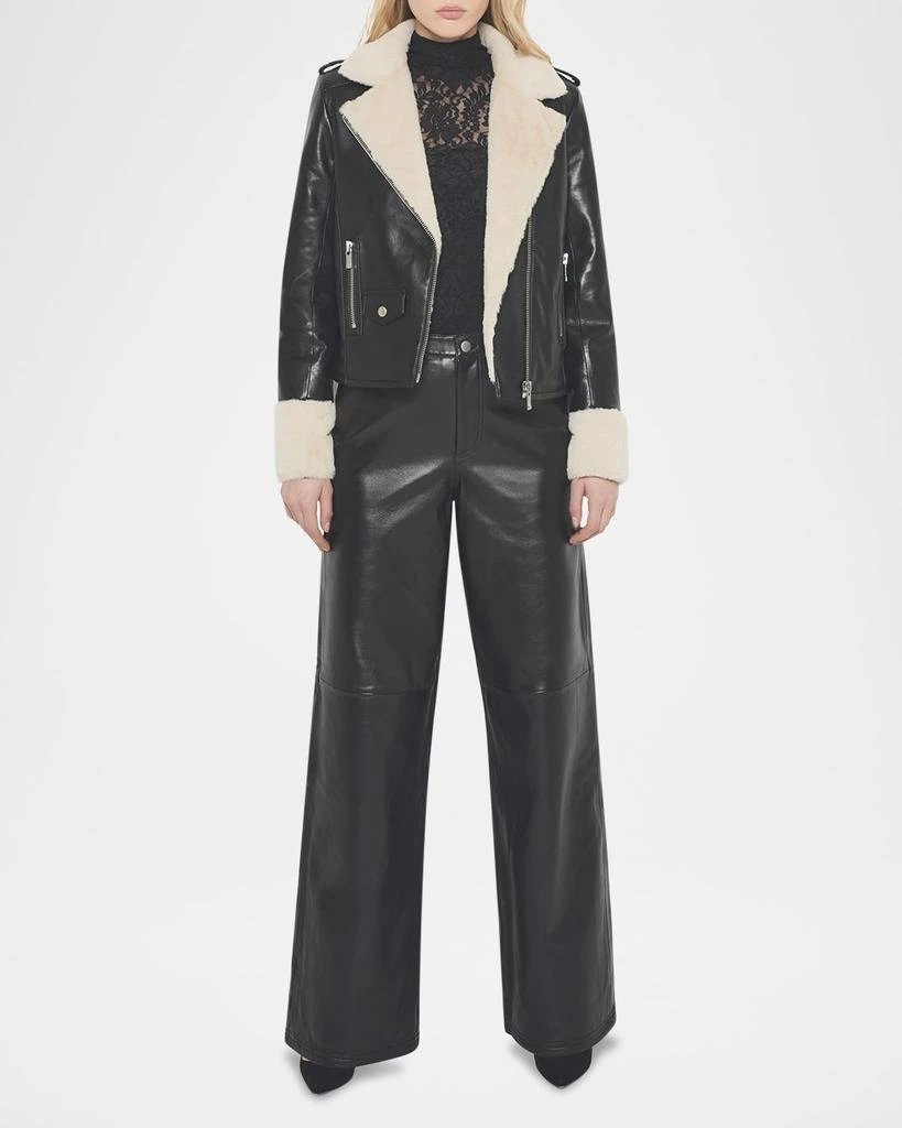 AS by DF Sydney Recycled Leather Moto Jacket with Faux Fur Trim 2