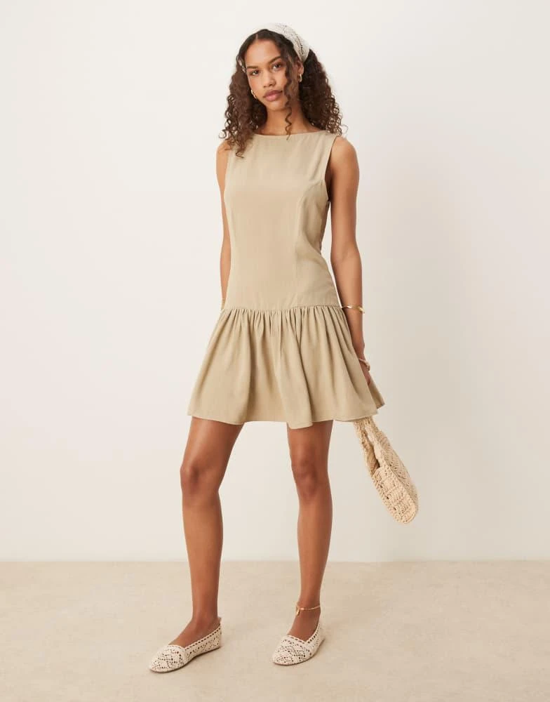sachin and babi light blue dress ASOS DESIGN linen blend drop waist mini dress in sage green – On Sale Now  with Up to 65% Off