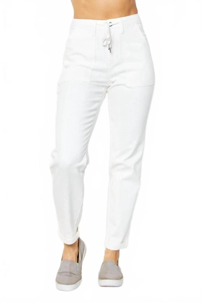 Judy Blue High Waist Garment Dyed Cuffed Jogger Jean In White