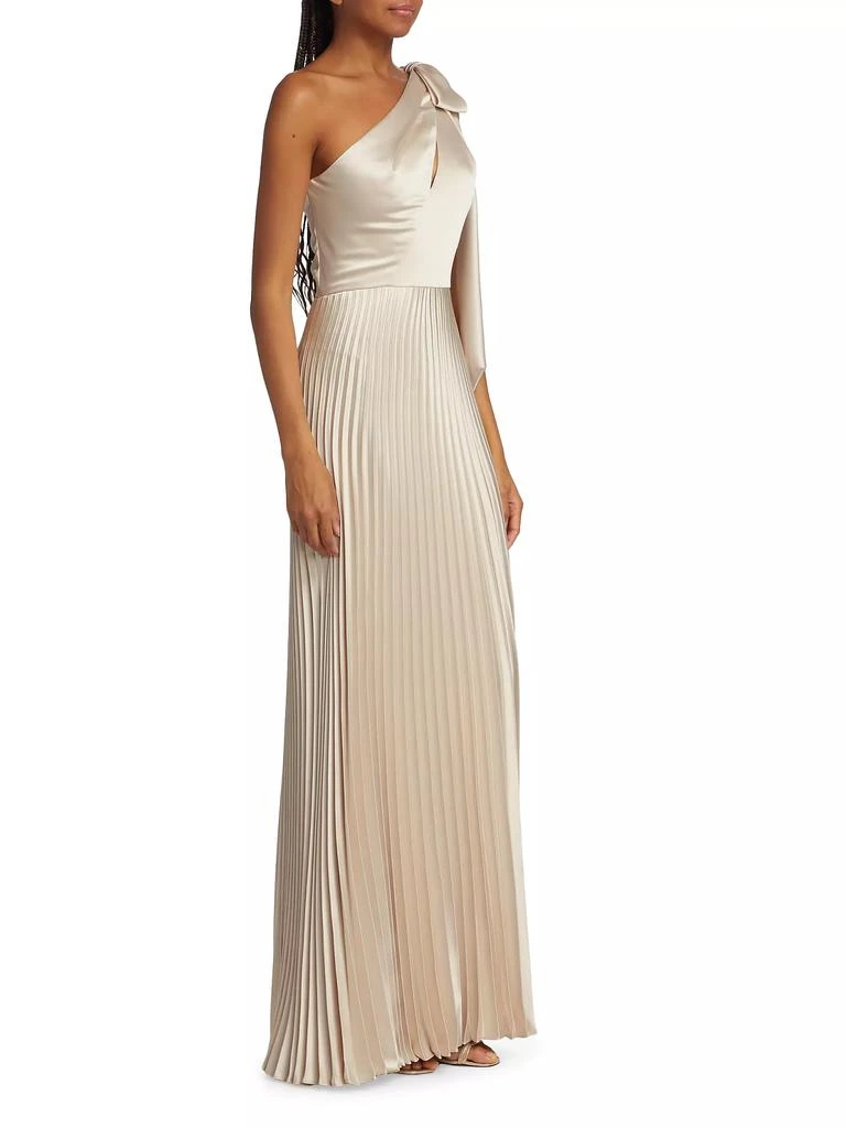 Amsale Satin One-Shoulder Pleated Gown 4