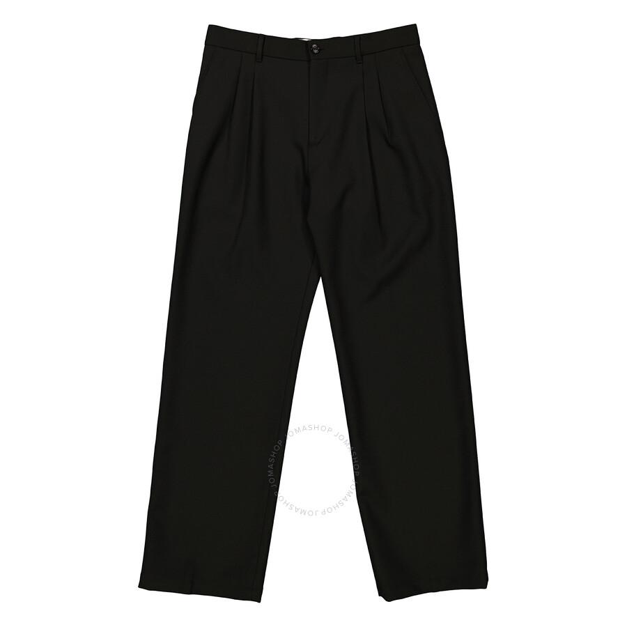 Burberry Men's Black Wide Leg Wool Twill Trousers