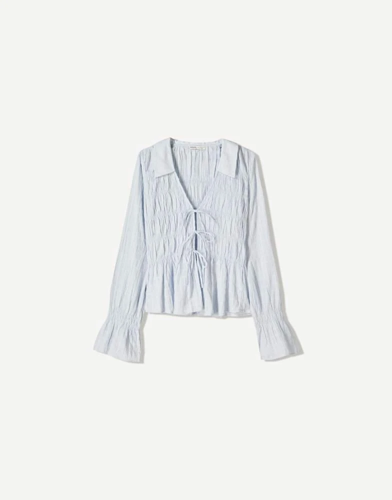 Bershka Bershka rustic gathered shirt in light blue 3