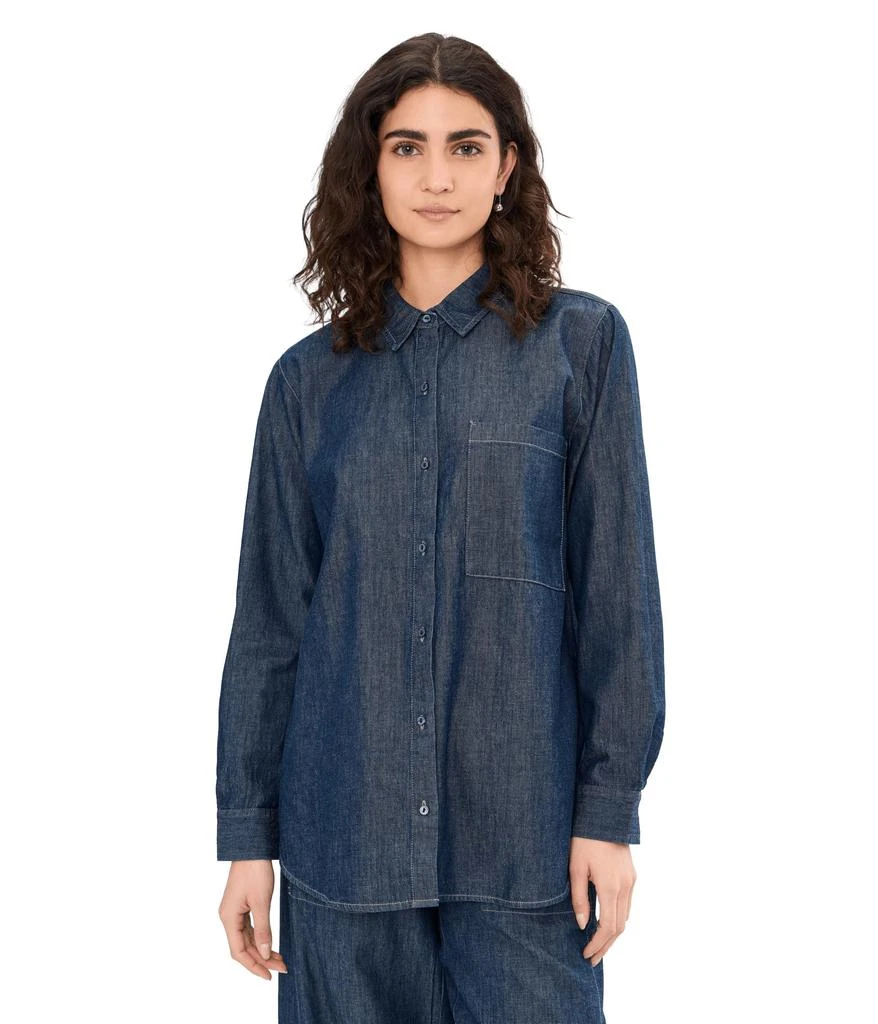 Eileen Fisher Lightweight Organic Cotton Denim Classic Collar Long Shirt