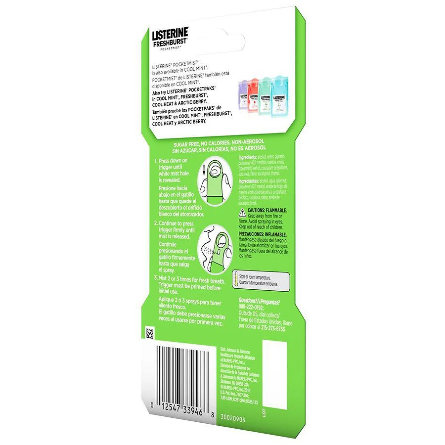 Listerine Pocketmist Fresh Breath Spray Mist Spearmint 10