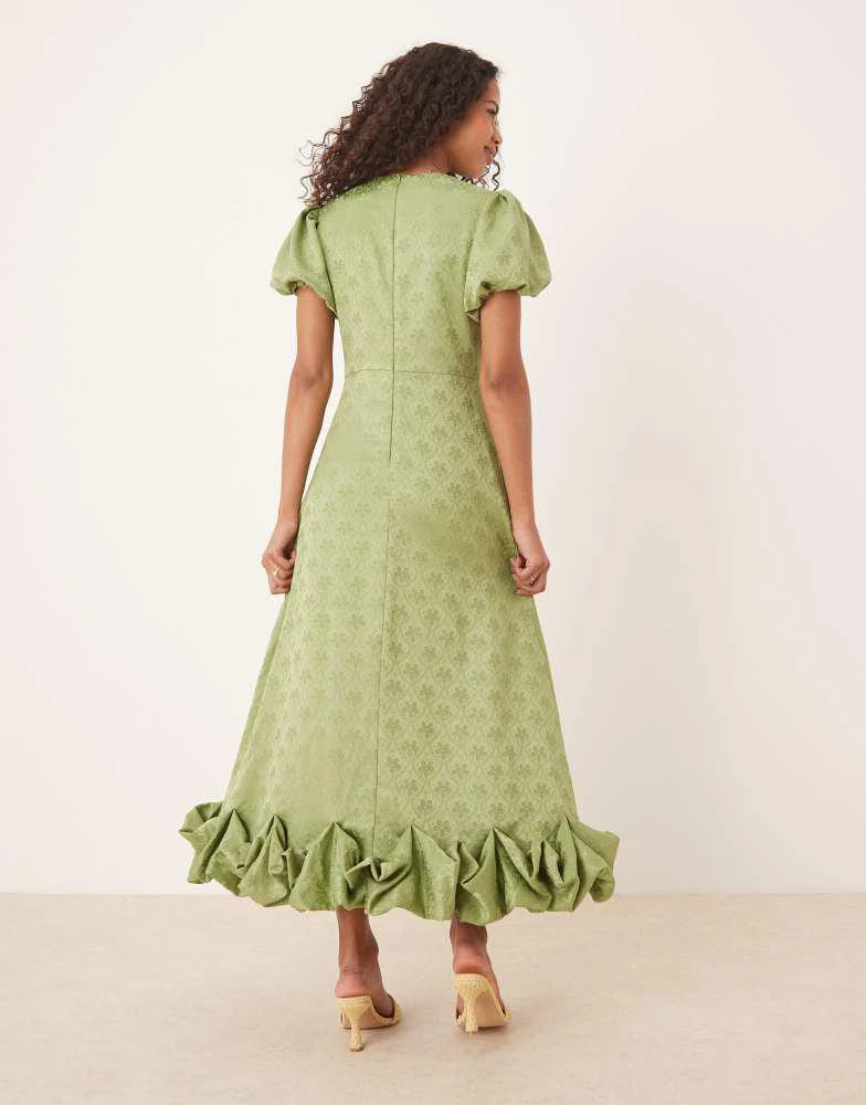 Sister Jane puff sleeve bubble hem maxi dress in soft olive-Green Sister Jane puff sleeve bubble hem maxi dress in soft olive-Green