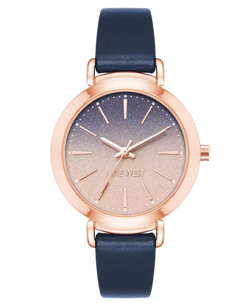 Nine West Women's Quartz Navy Faux Leather Band Watch, 36mm