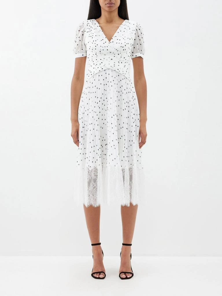 Self-Portrait Polka-dot pleated chiffon midi dress 1