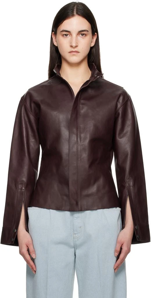 Victoria Beckham Burgundy Sculptural Leather Jacket 1