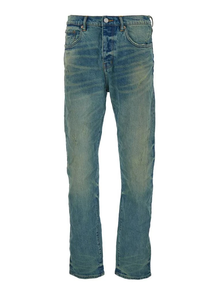 Purple Brand Light Blue Straight Jeans With Crinkled Effect In Stretch Cotton Denim Man 1