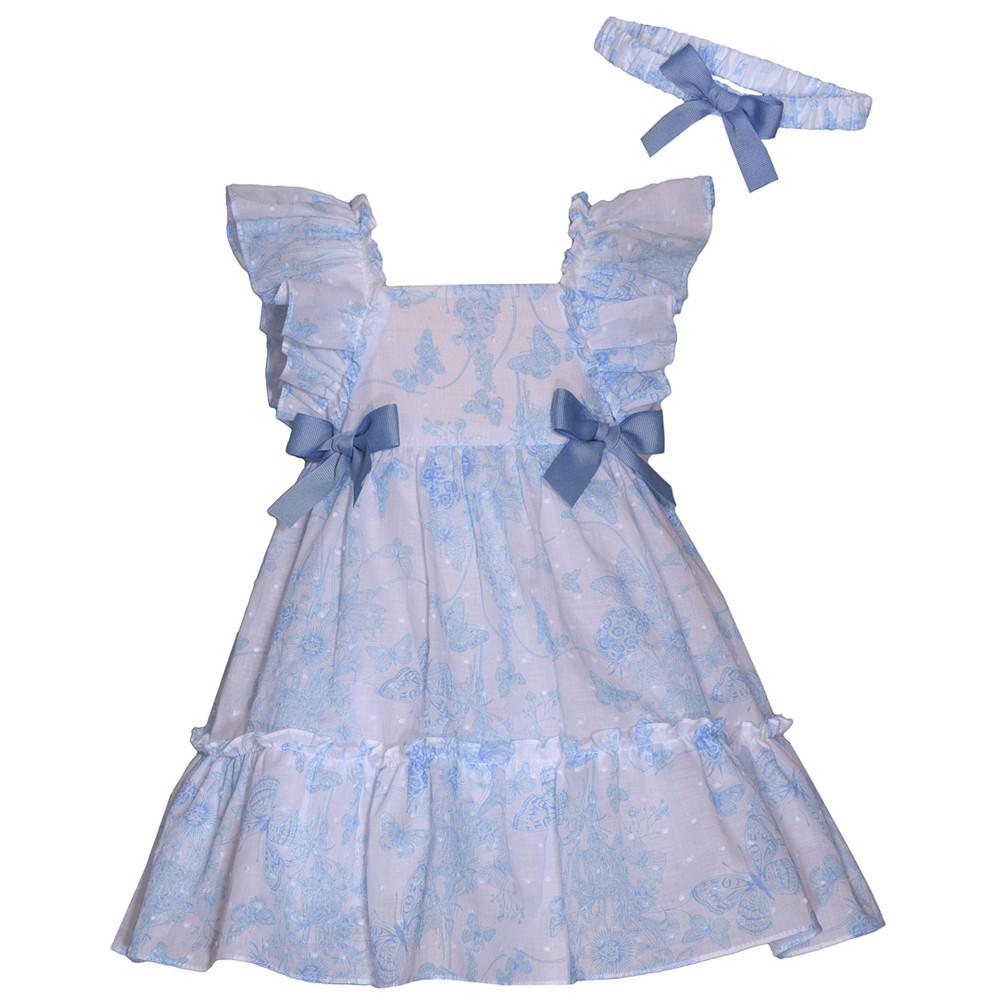 Bonnie Baby Baby Girls Flutter Sleeved Toile Clip Dot with Bows and Matching Headband