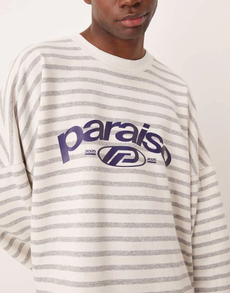 ASOS ASOS DESIGN extreme oversized cropped sweatshirt with print in grey stripe 3
