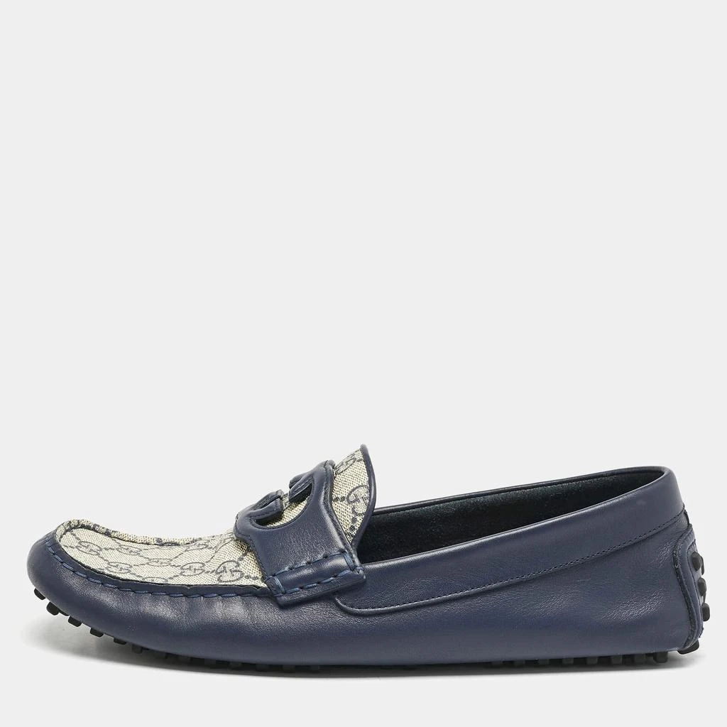 Gucci Navy Blue/Beige Leather and GG Supreme Canvas  display picture 1