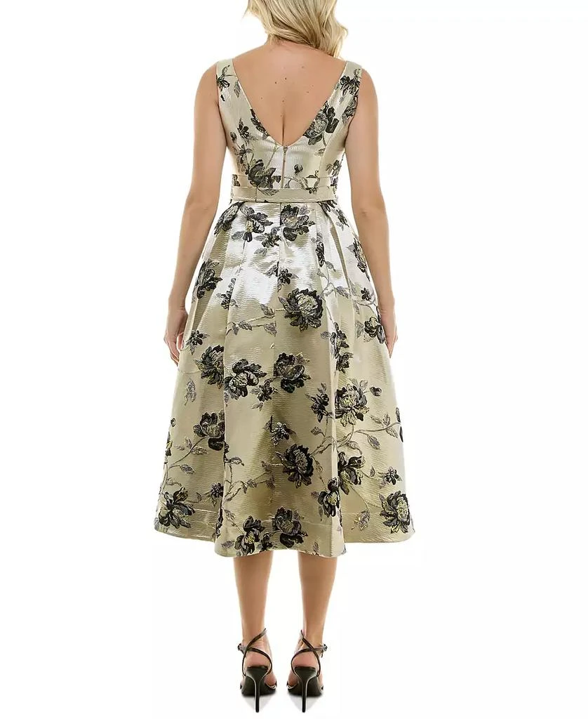 Taylor Women's Floral Jacquard V-Neck Belted Dress 3