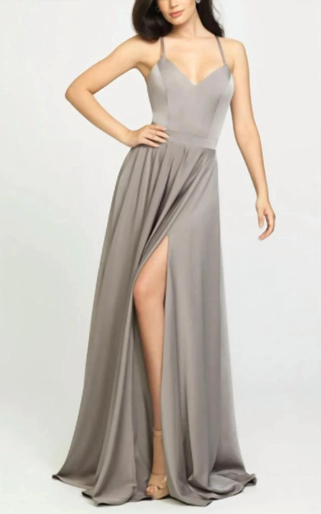 criss cross a line dress A-Line Embroidered Bodice Open Criss Cross Back Long Prom Dress main image 0