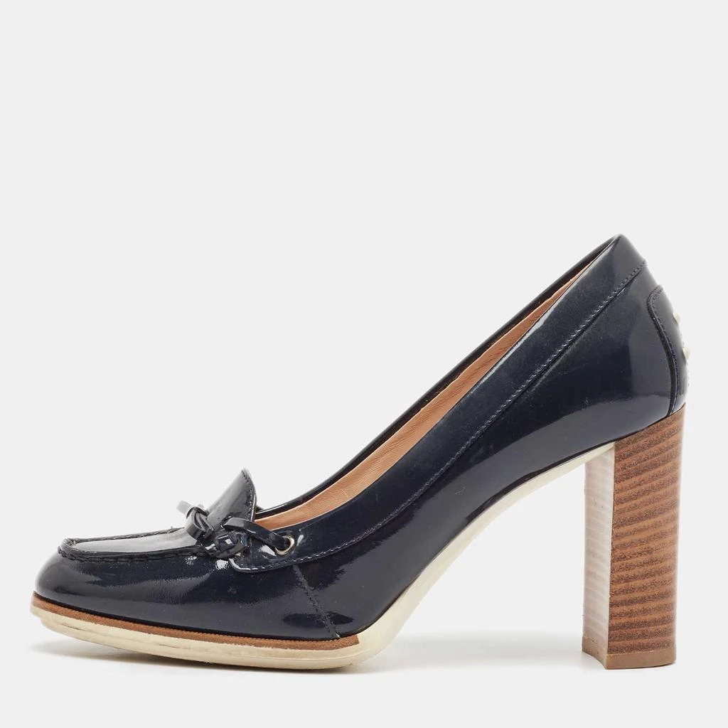 Tod's Tod's Navy Blue Patent Leather Block Heel Pumps Size 39.5 1
