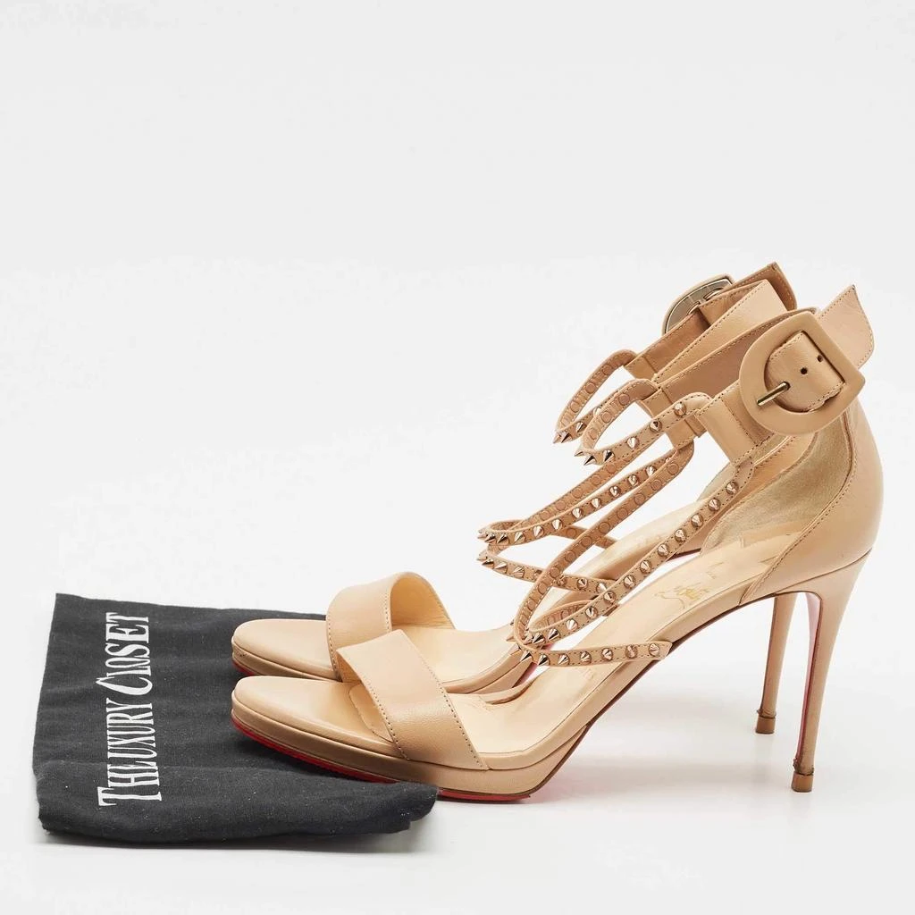 Shop Christian Louboutin Beige Leather Spike Choca Lux Sandals
