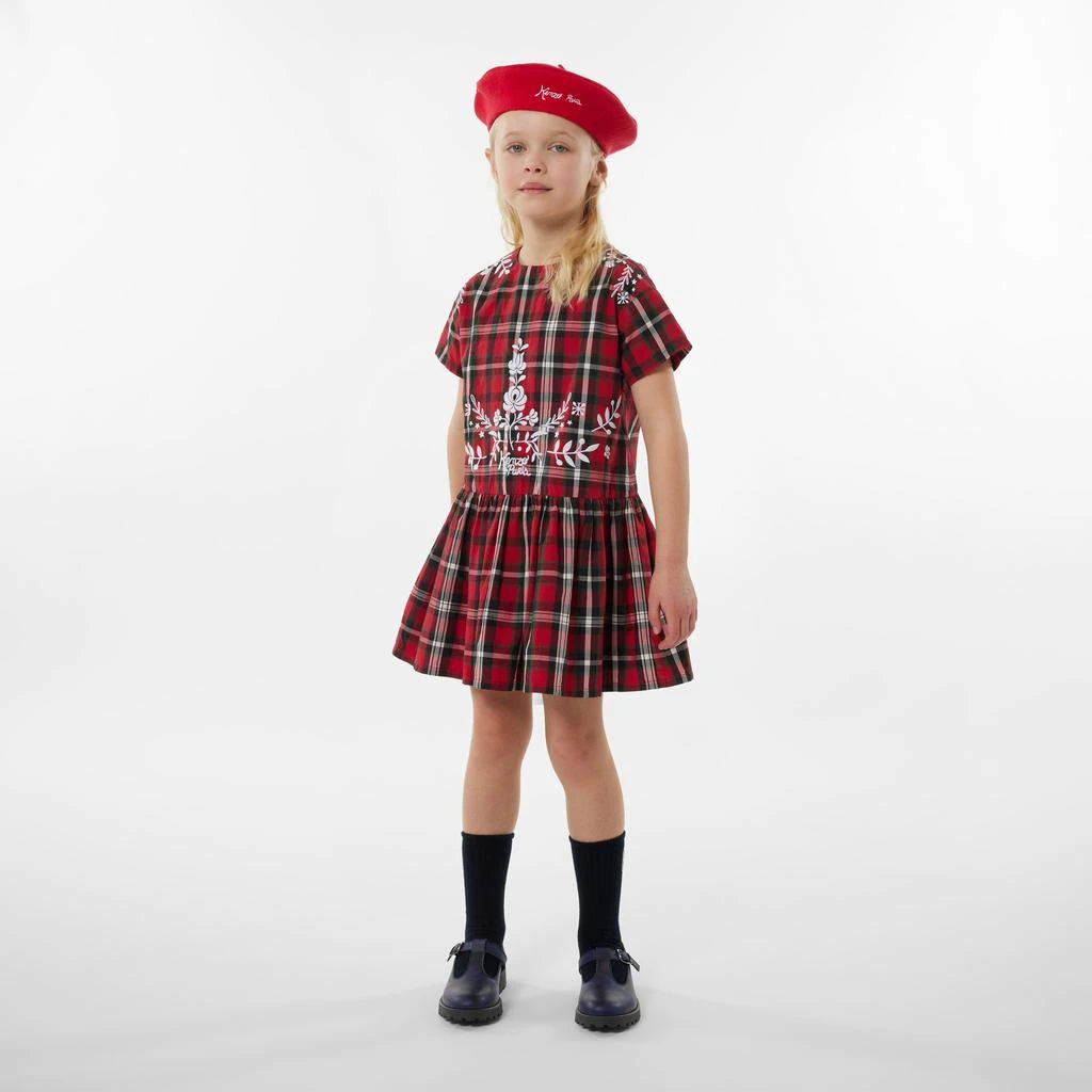 Kenzo KENZO Girls Checked Embroidered Dress in Red 2