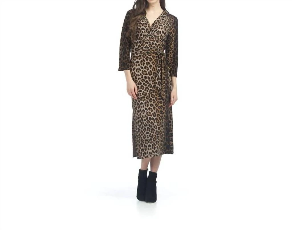 knee length dresses for ladies Green-Leopard Wrap Midi-Dress main image 1