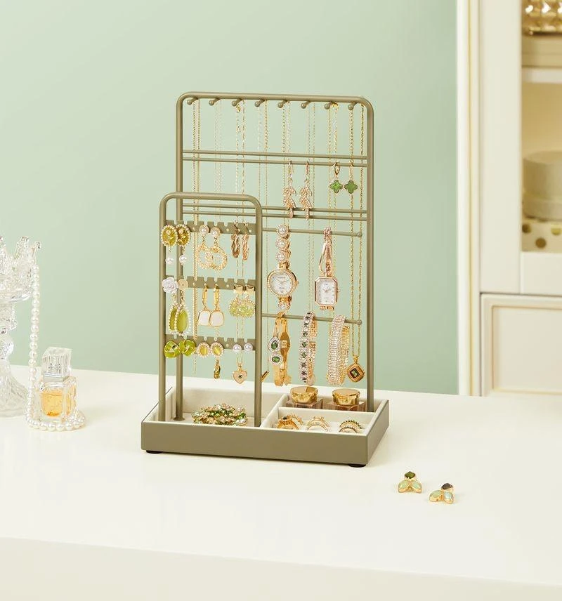 Hivvago Jewelry Holder with Metal Frame and Velvet Tray 2