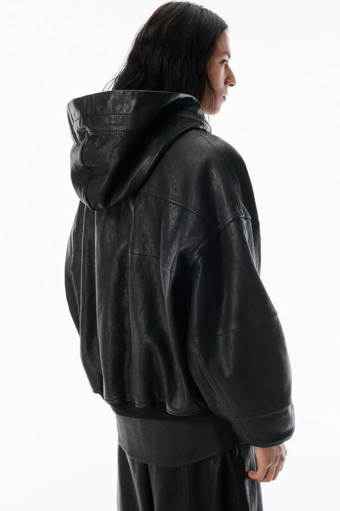 Alexander Wang Black Worn Moto Leather Hoodie Jacket 5
