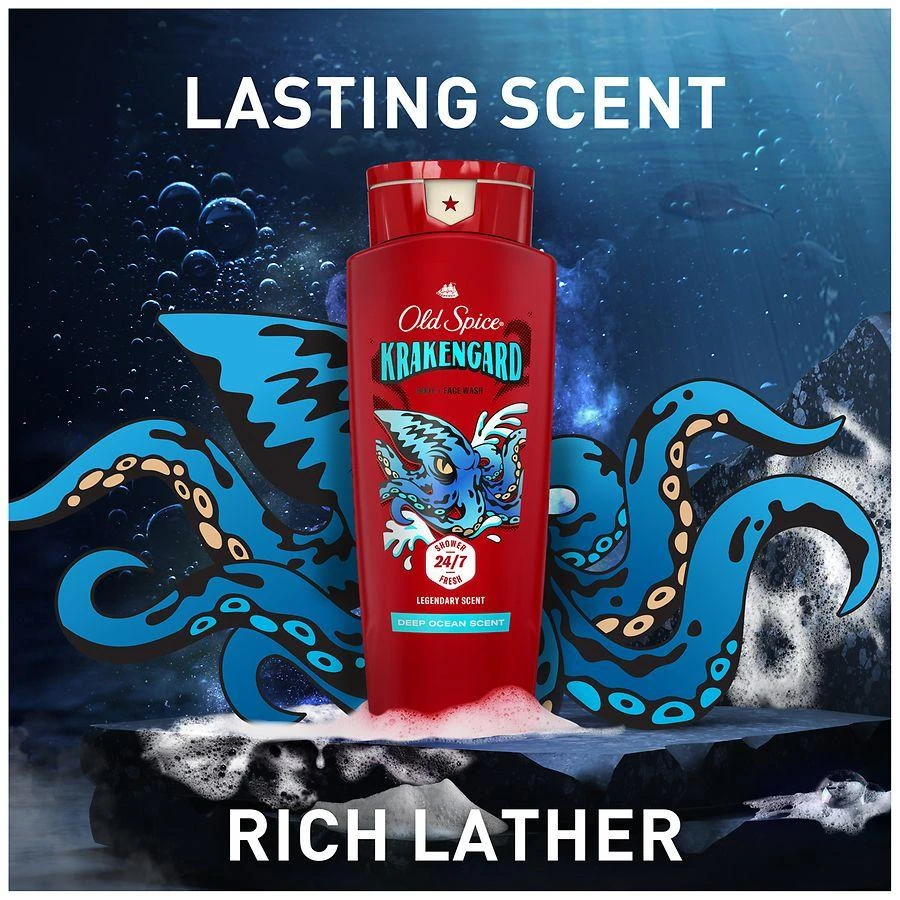 Old Spice Cleansing Body Wash for Men, 24/7 Shower Clean with Lasting Scent Rich Lather, Krakengard, Deep Ocean Scent, 7