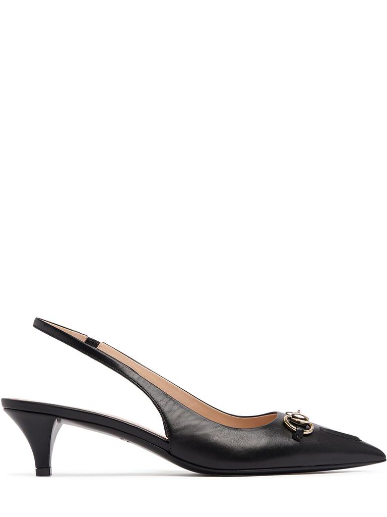 GUCCI 45mm Leather Horsebit Slingback Pumps