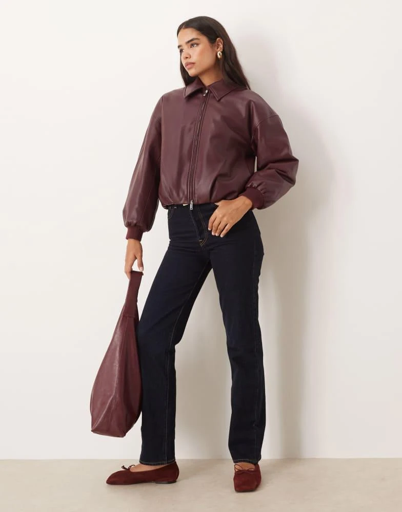 Shop Abercrombie & Fitch vegan leather bubble hem bomber coat in burgundy  on Sale at BeyondStyle  Get 50% Off Abercrombie & Fitch vegan leather  bubble hem bomber coat in burgundy with