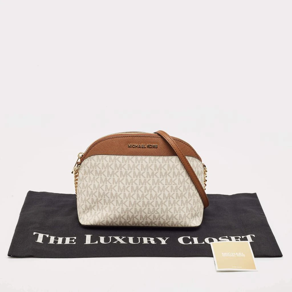Michael Kors Michael Kors White/Brown Signature Coated Canvas and Leather Jet Set Travel Crossbody Bag 10