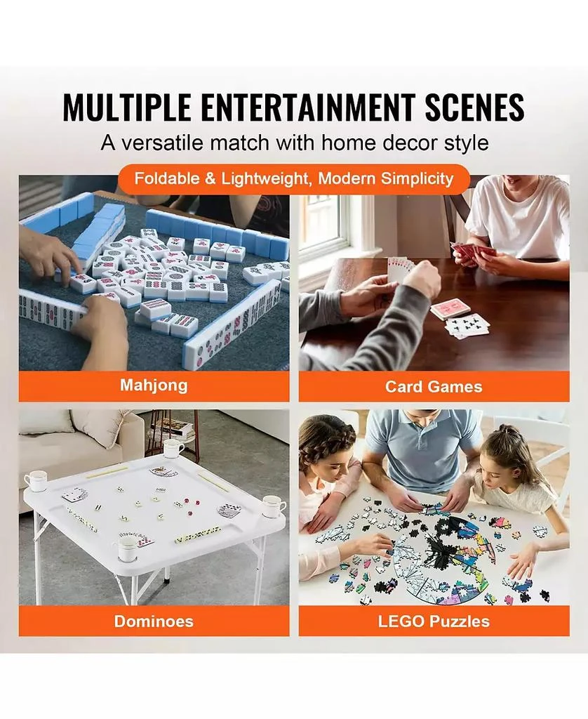 SUGIFT Folding Mahjong Table 4-Player Square Table with Cup Holders 8